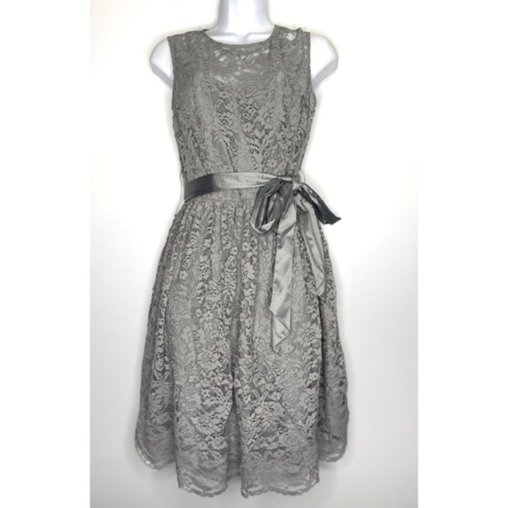 Tevolio Gray Lace Overlay Belt Cocktail Dress NWT Size 14